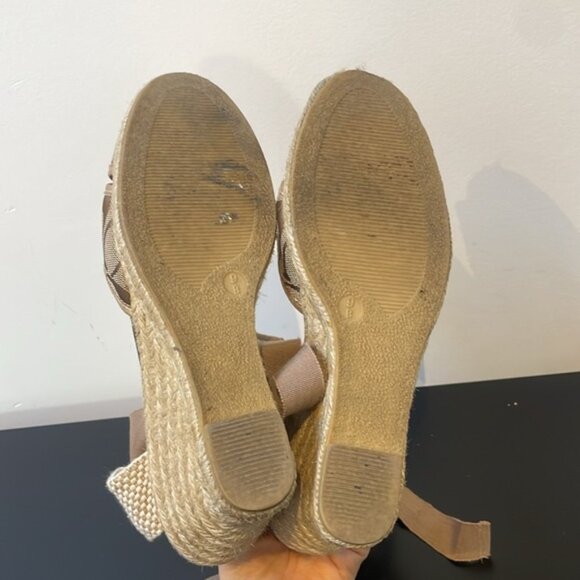 COACH women’s MILA LACE UP SANDAL SIZE 9B Khaki/Gold wedge open toe ankle strap - Picture 10 of 13